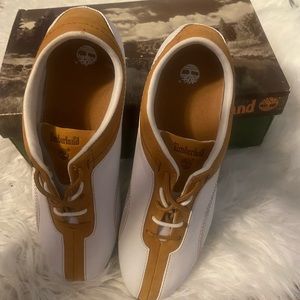 Timberland shoes, tan and white, condition new